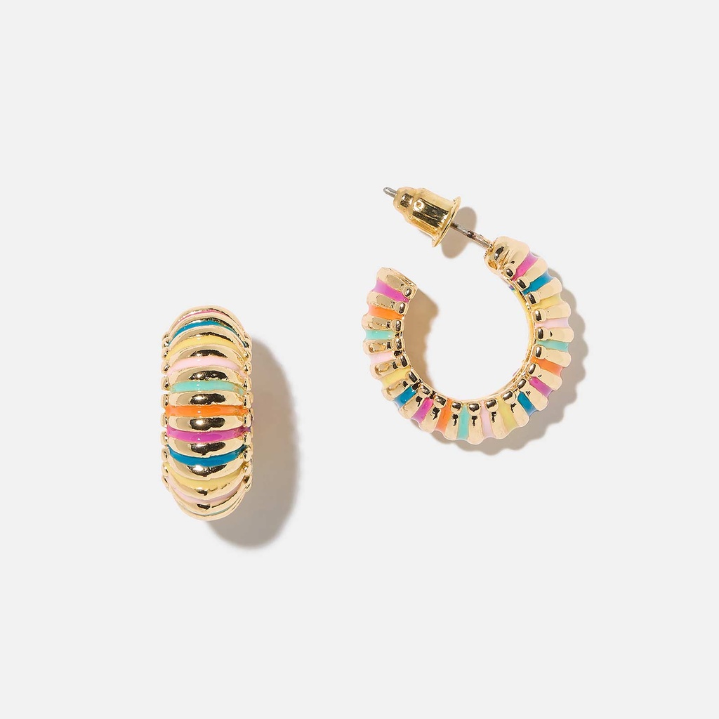 Guldfärgade örhängen - hoops med färgade ränder