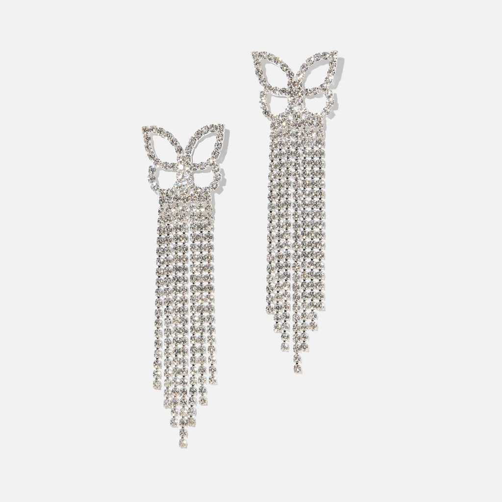 Silverfärgade strassörhängen - fjärilar & sju rader