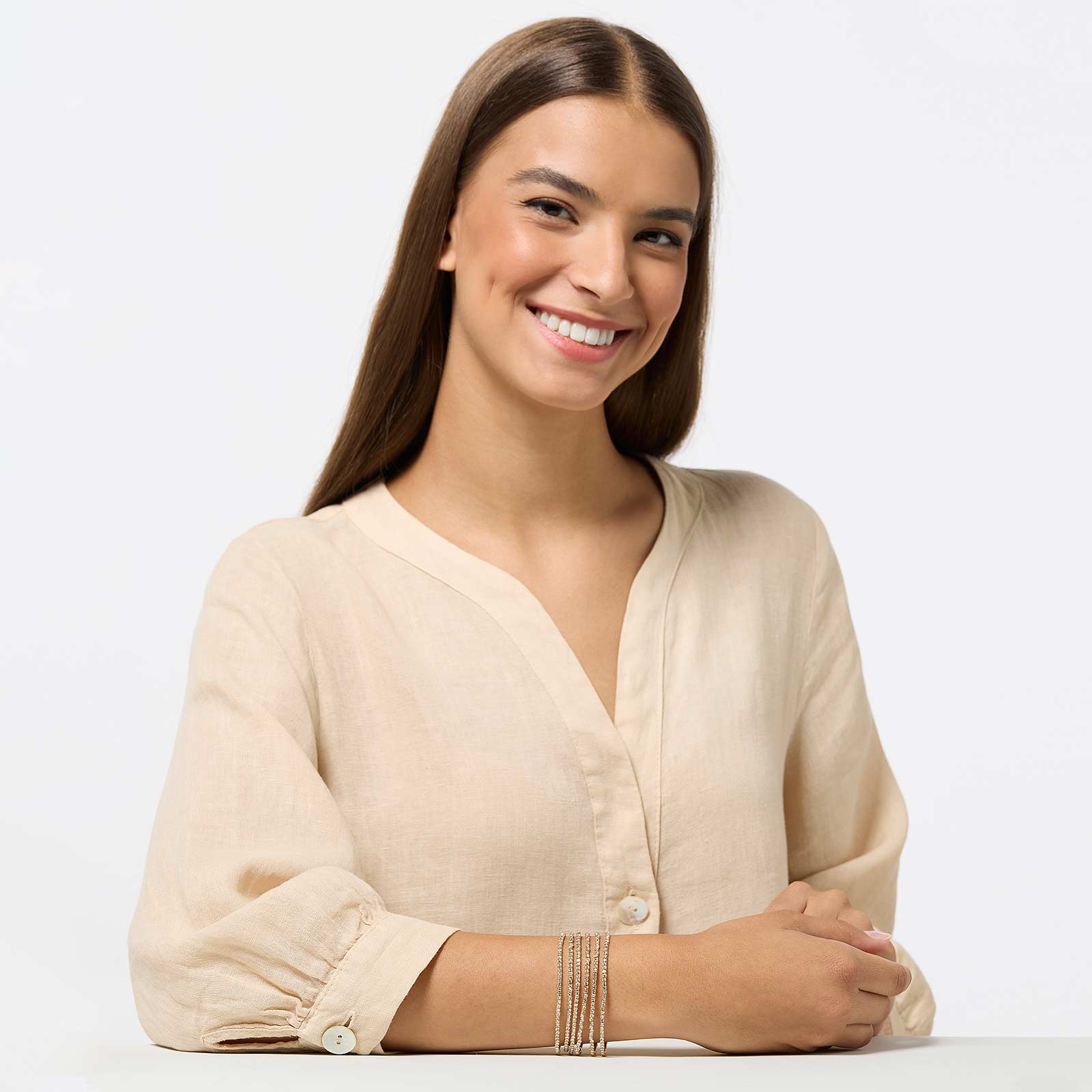 Guldfärgat armband dam - strass, 6 rader