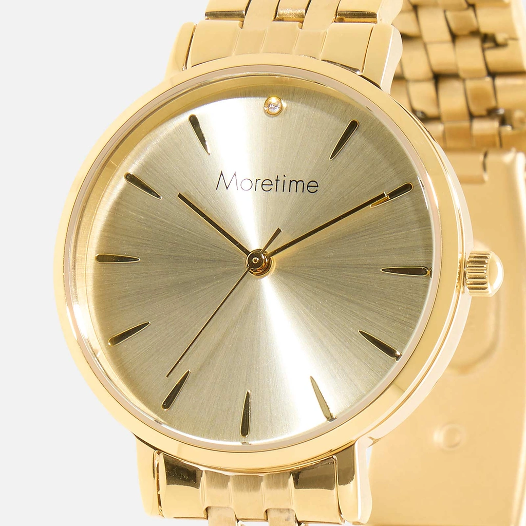 Moretime damklocka - metallband, guldton, 32mm