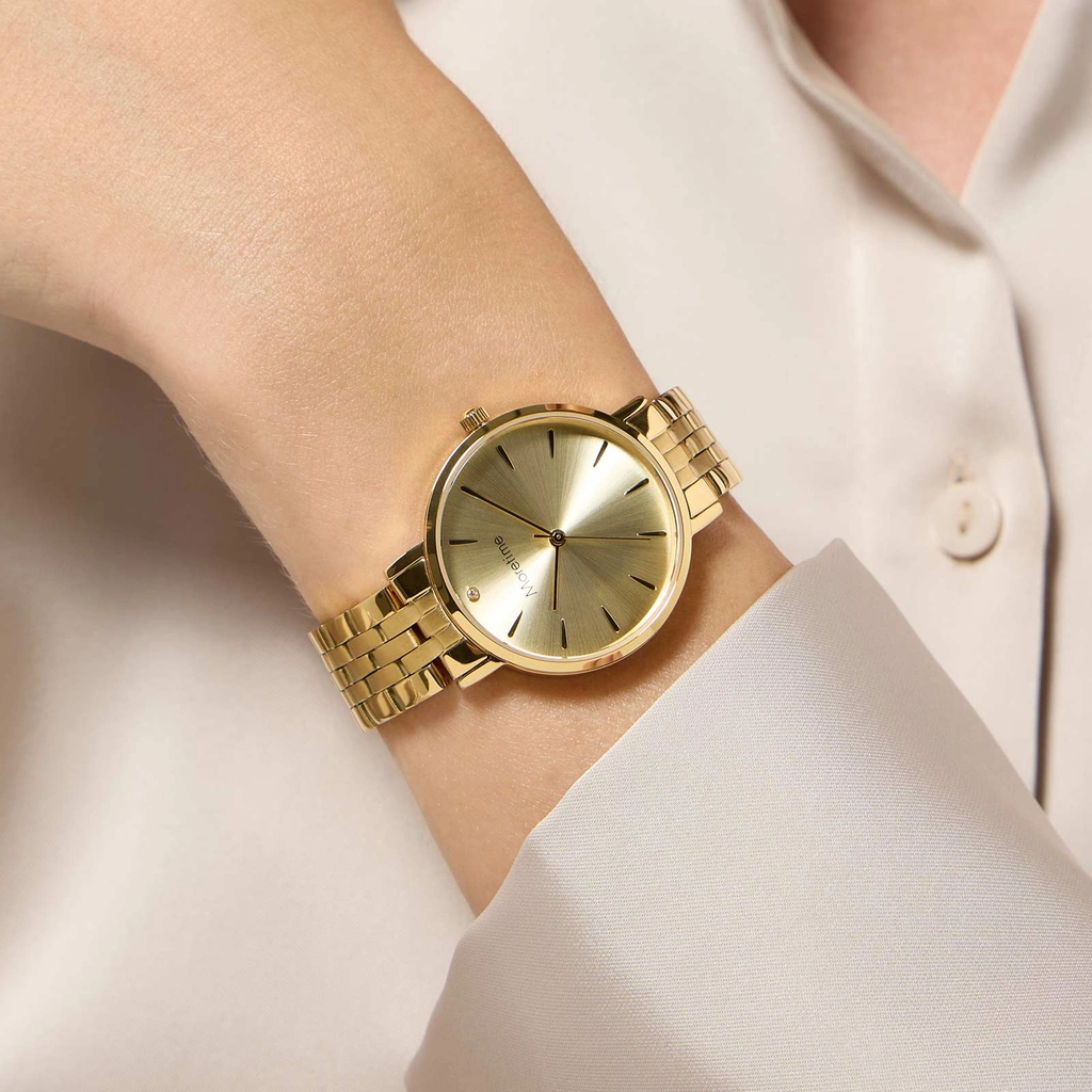 Moretime damklocka - metallband, guldton, 32mm