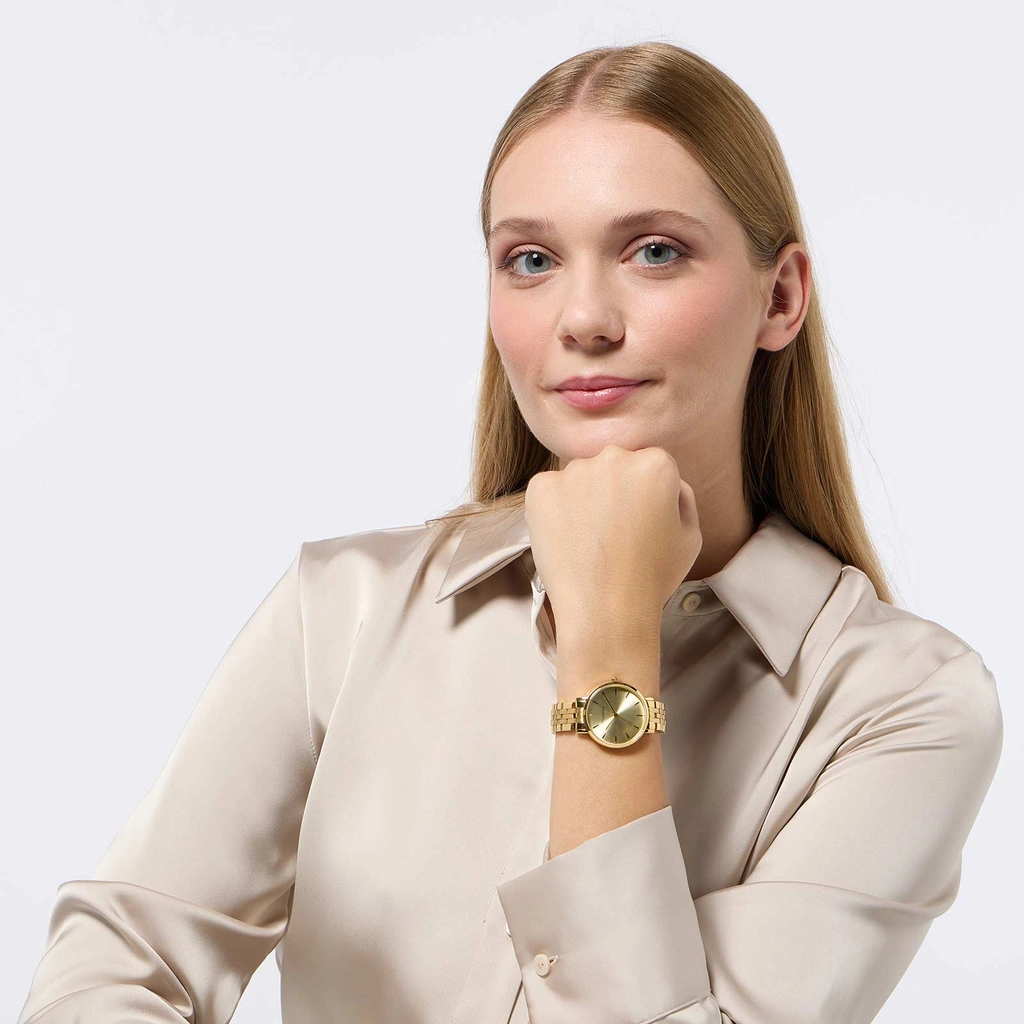 Moretime damklocka - metallband, guldton, 32mm