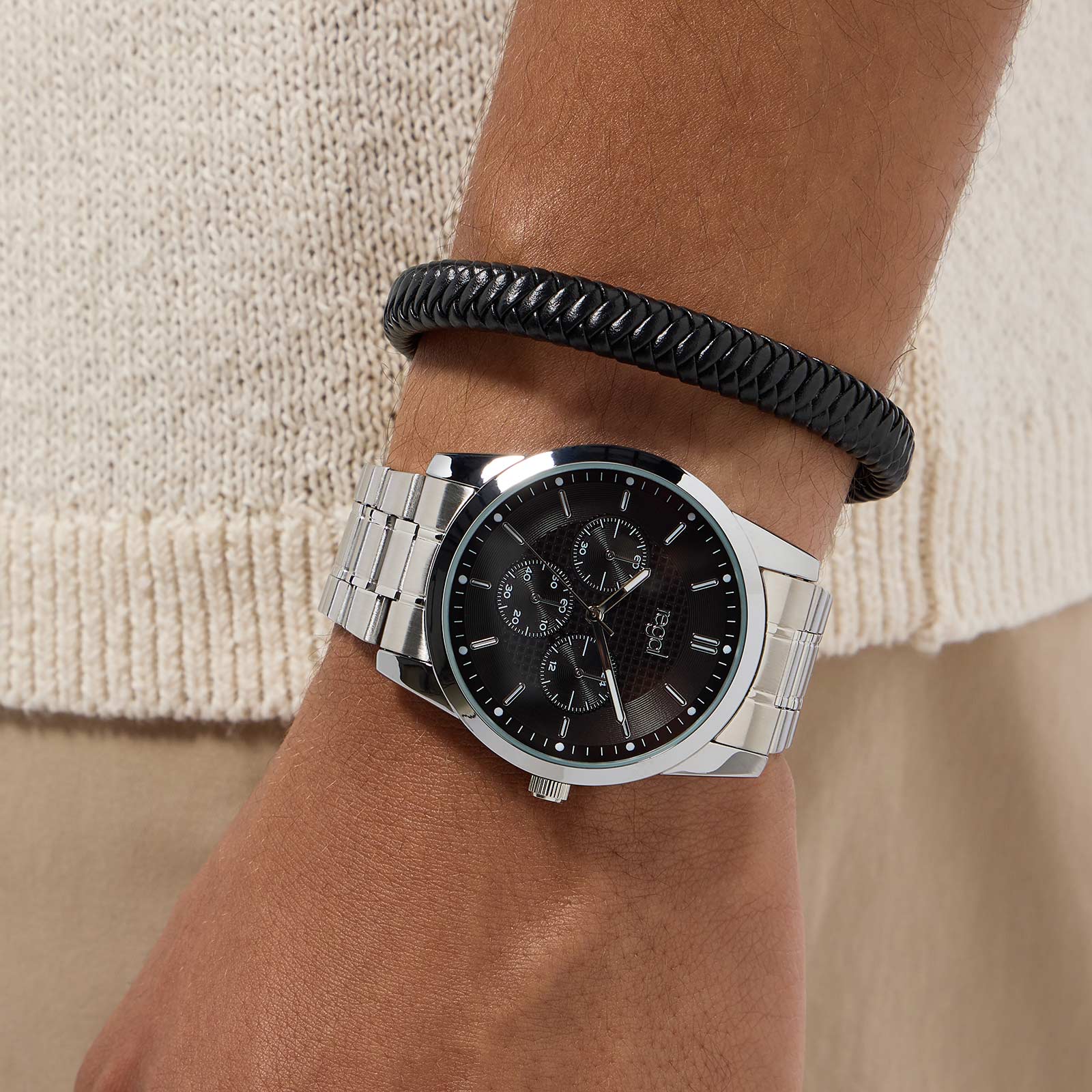 Regal klockset herr - metall, silver/svart, 42mm