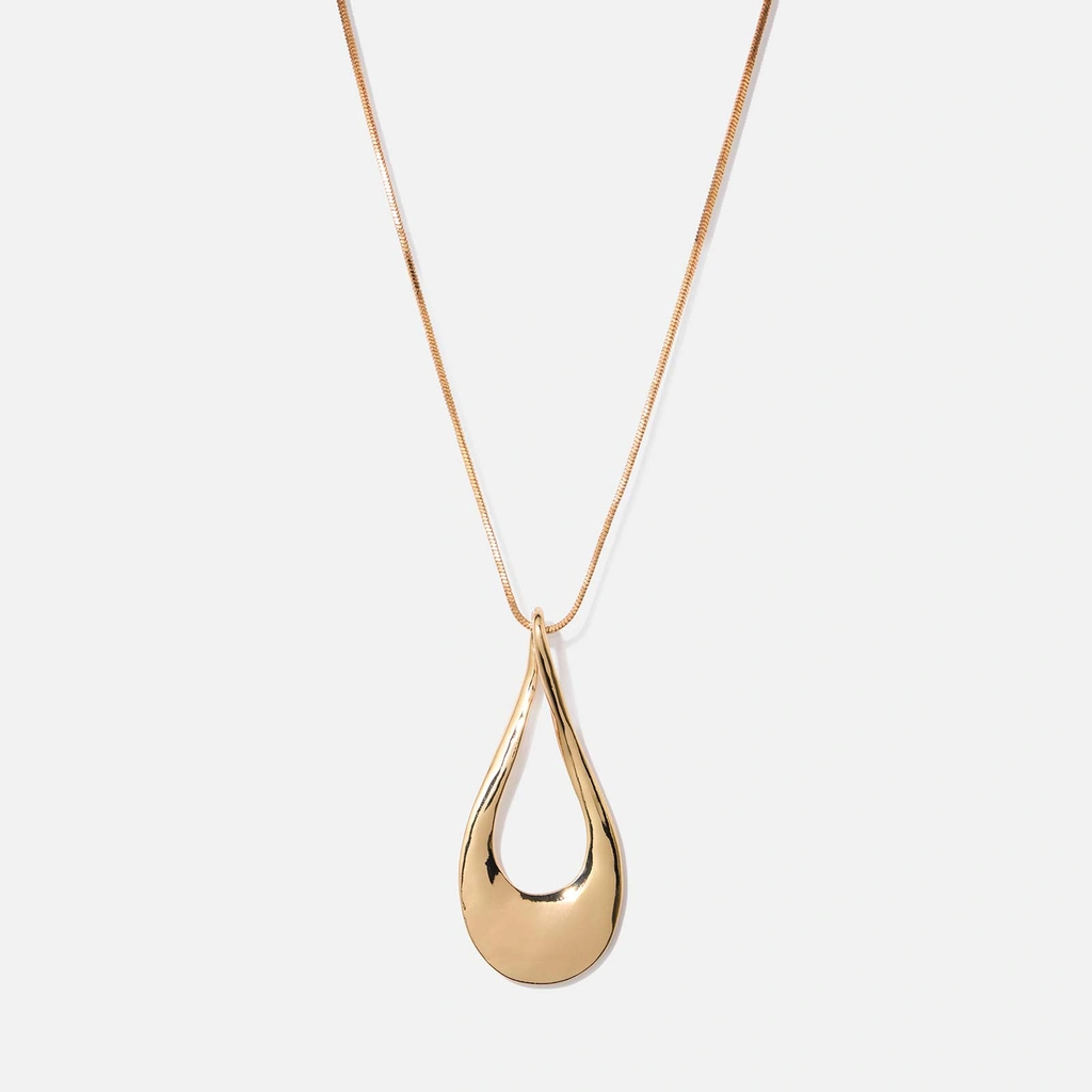 Guldfärgat halsband droppformat hänge 71cm