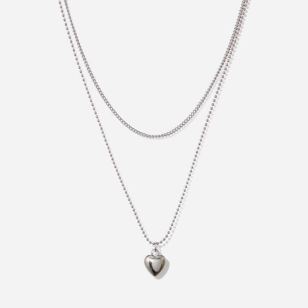 Silverfärgat halsband - två rader & hjärta