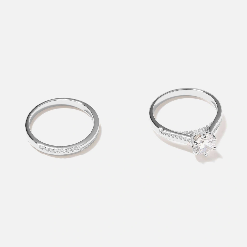 Dubbelring i äkta silver - sidostensring + halvallians 50