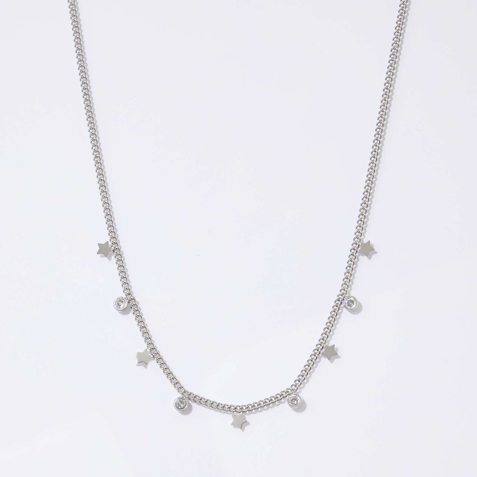 Stålhalsband med stjärnor och stenar 42cm
