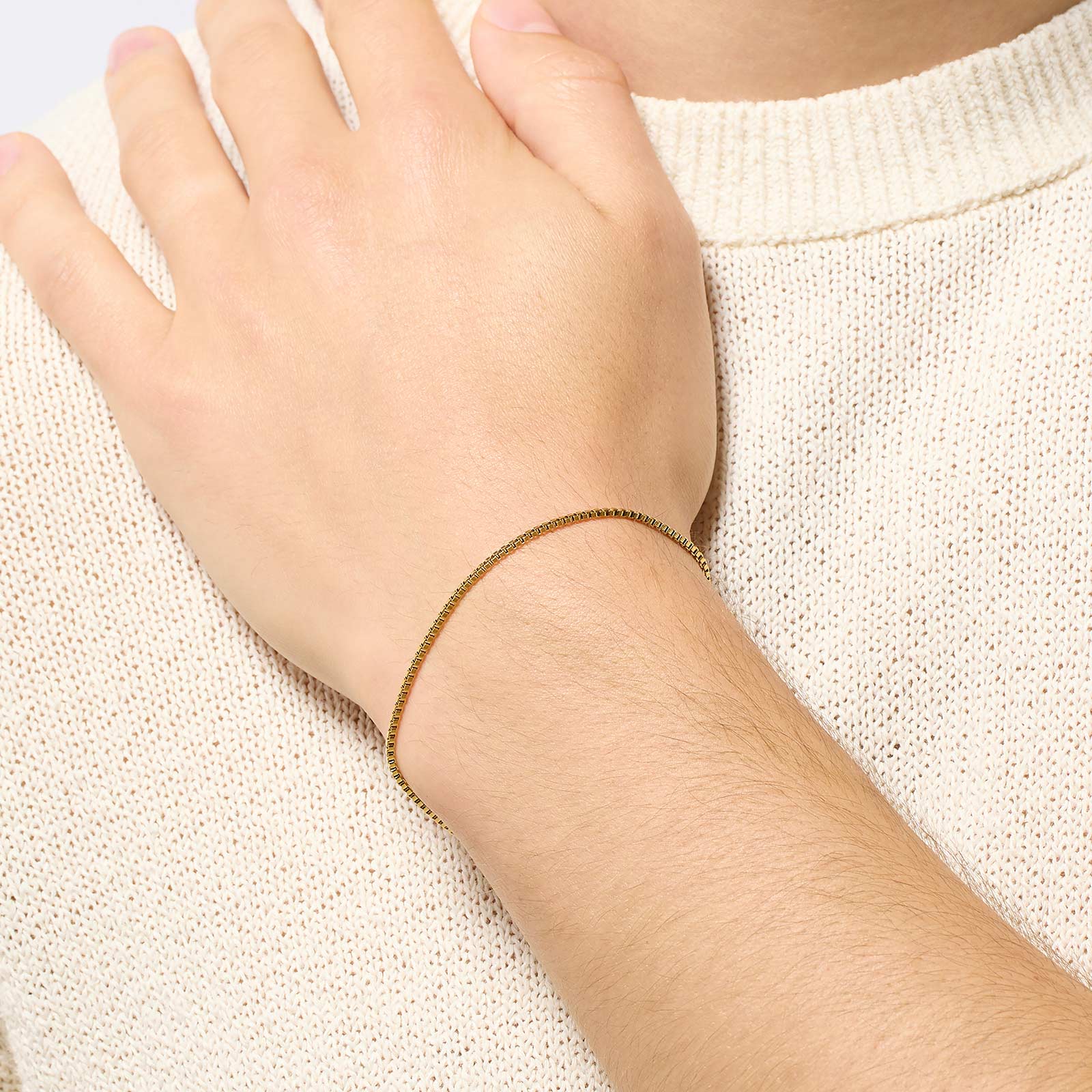 Guldpläterat stålarmband herr - Box Chain