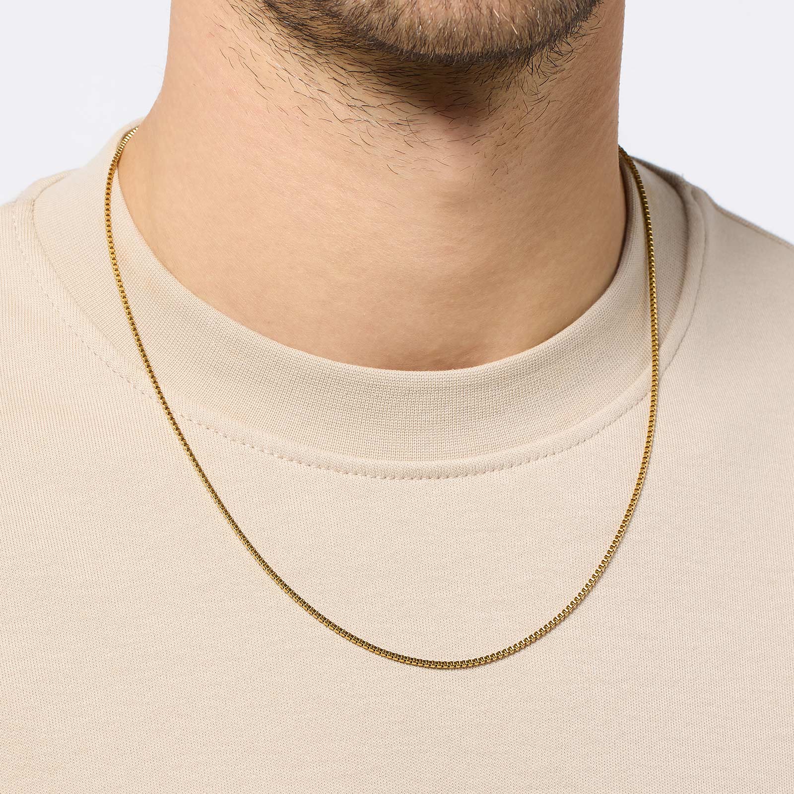 Guldpläterat stålhalsband herr - Box Chain 55cm