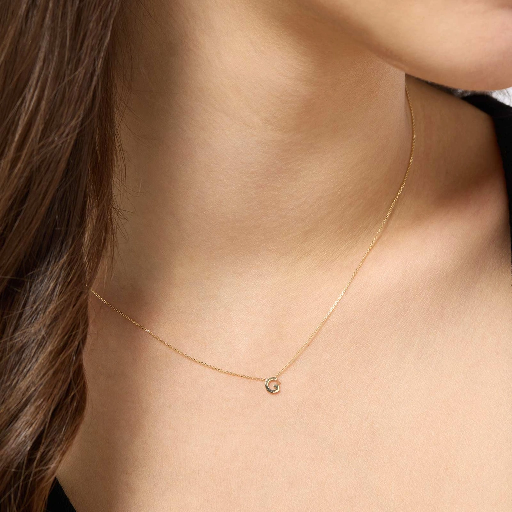 Halsband 9k guld - bokstav G, 43cm