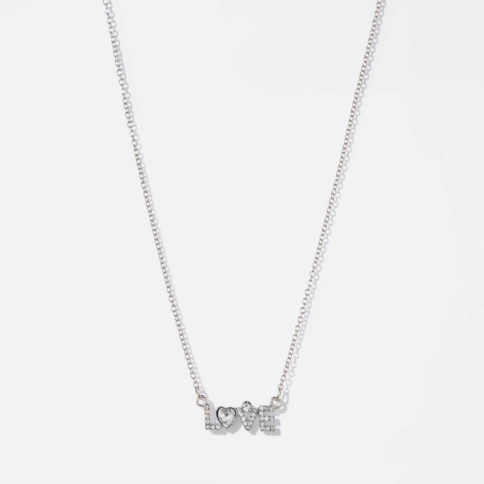 Silverfärgat halsband, LOVE - 42+6cm