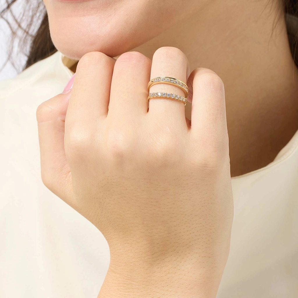 18k guldring halvallians - 9 Kubisk Zirkonia st. 17