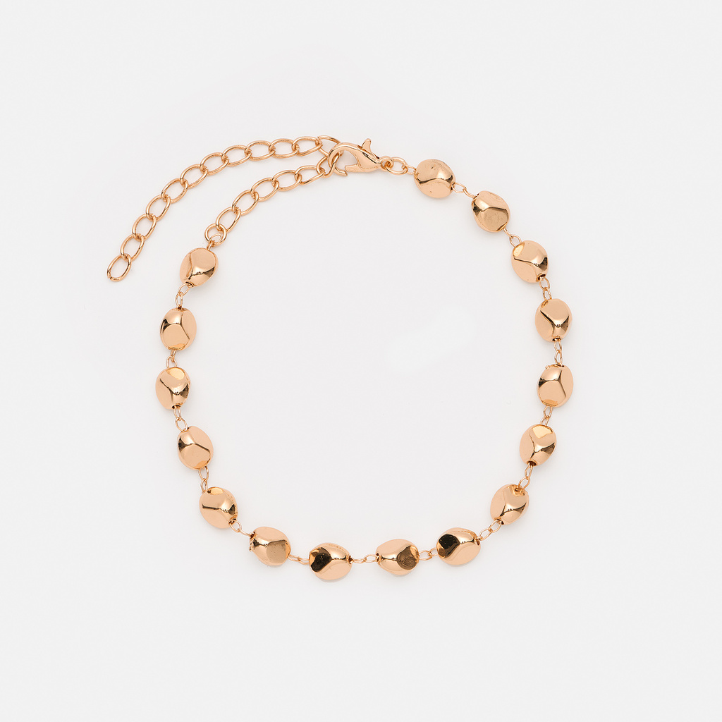 Guldfärgad fotlänk - oregelbundna kulor, 21+6cm