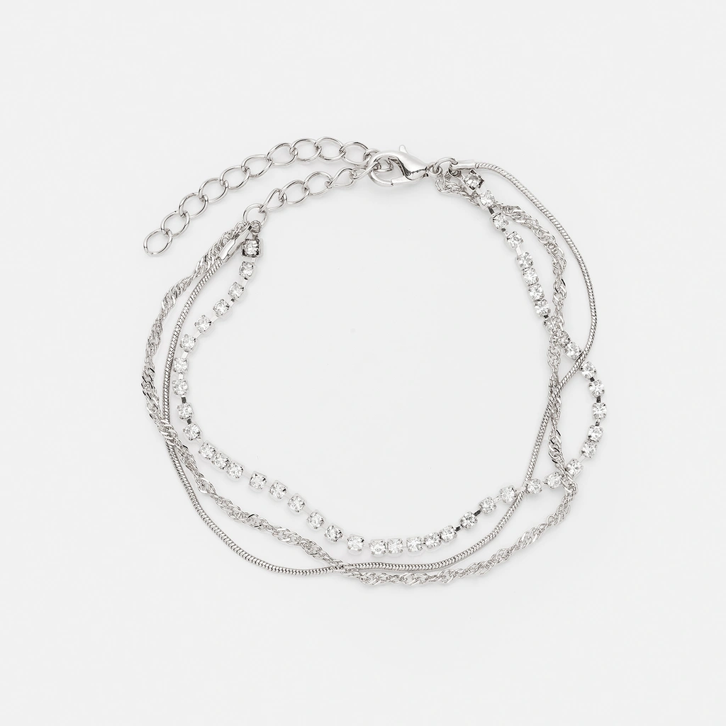 Silverfärgad fotlänk - tre kedjor, 19+6cm