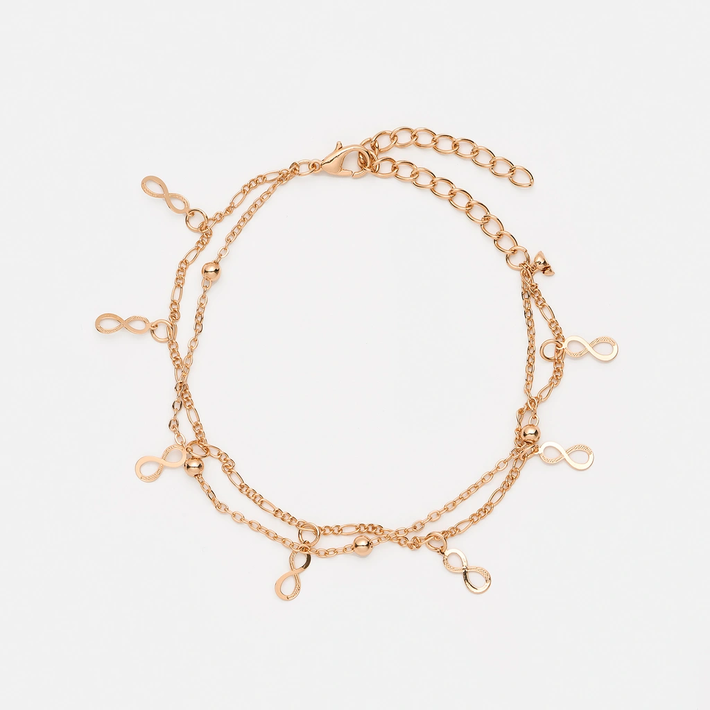 Guldfärgad fotlänk - infinitysymboler, 20+7cm