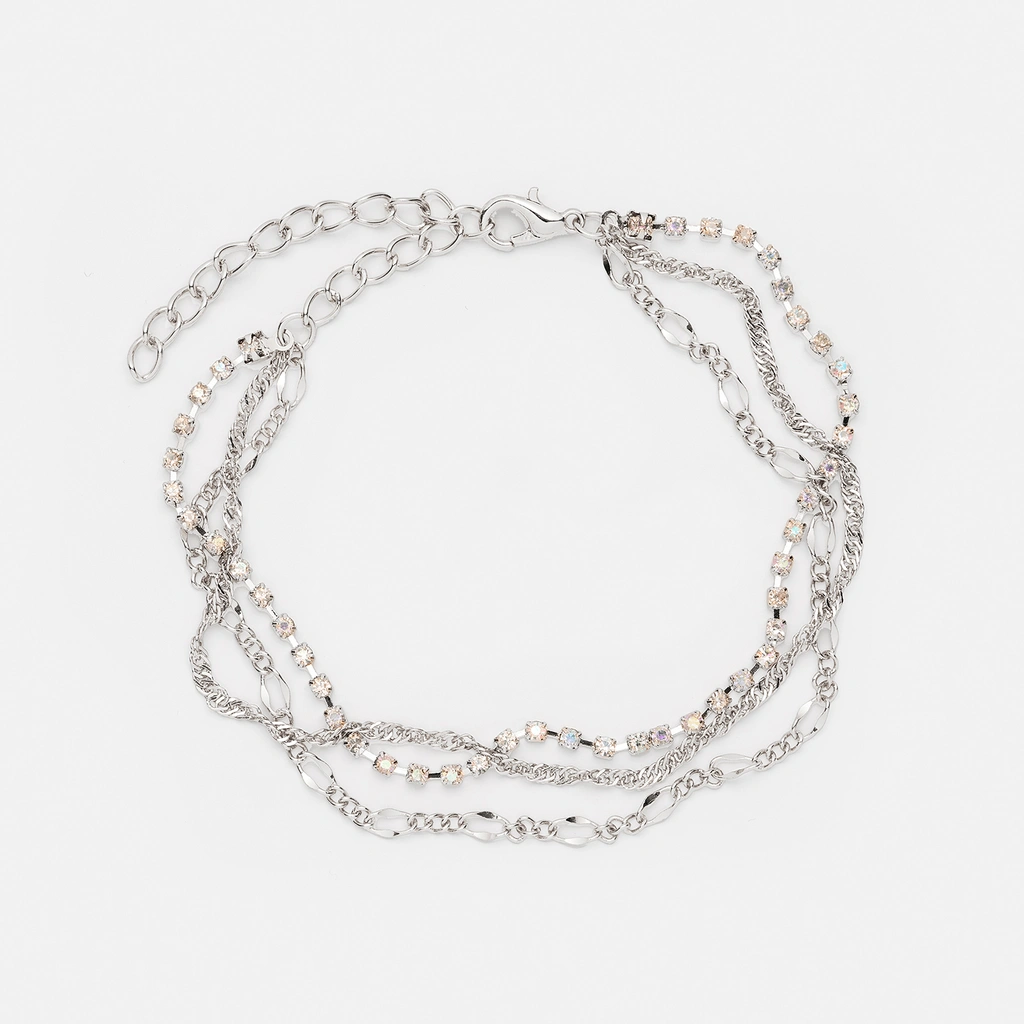 Silverfärgad fotlänk - tre kedjor, 20+7cm