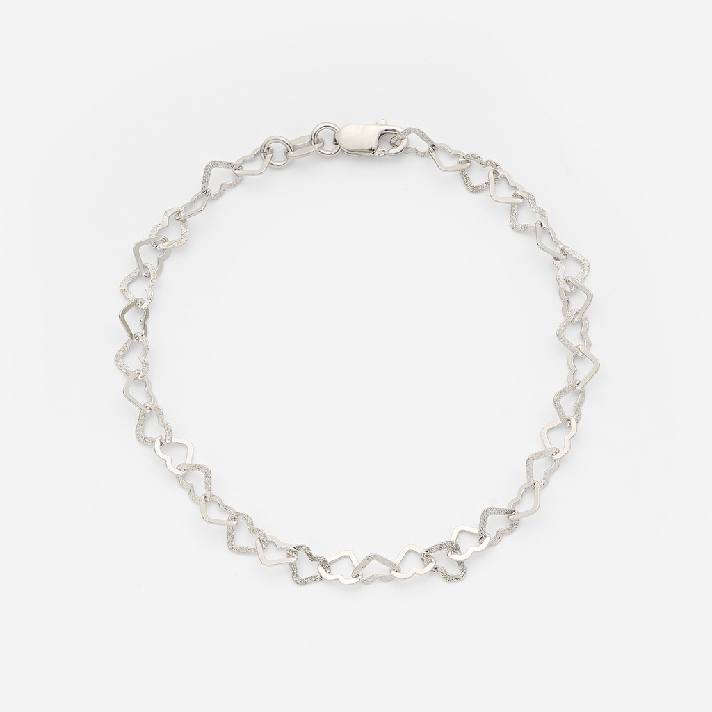 Armband dam i silver, hjärtlänk 19cm