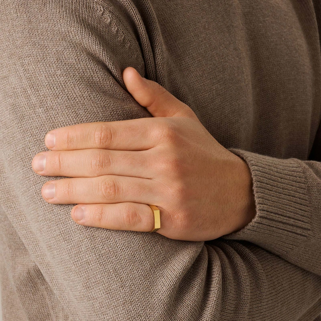 Guldpläterad stålring herr - polerad klackring, st. 66