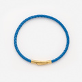 Blått flätat läderarmband med guldpläterat stålspänne, 16cm