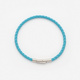 Ljusblått läderarmband med stålspänne, 19cm