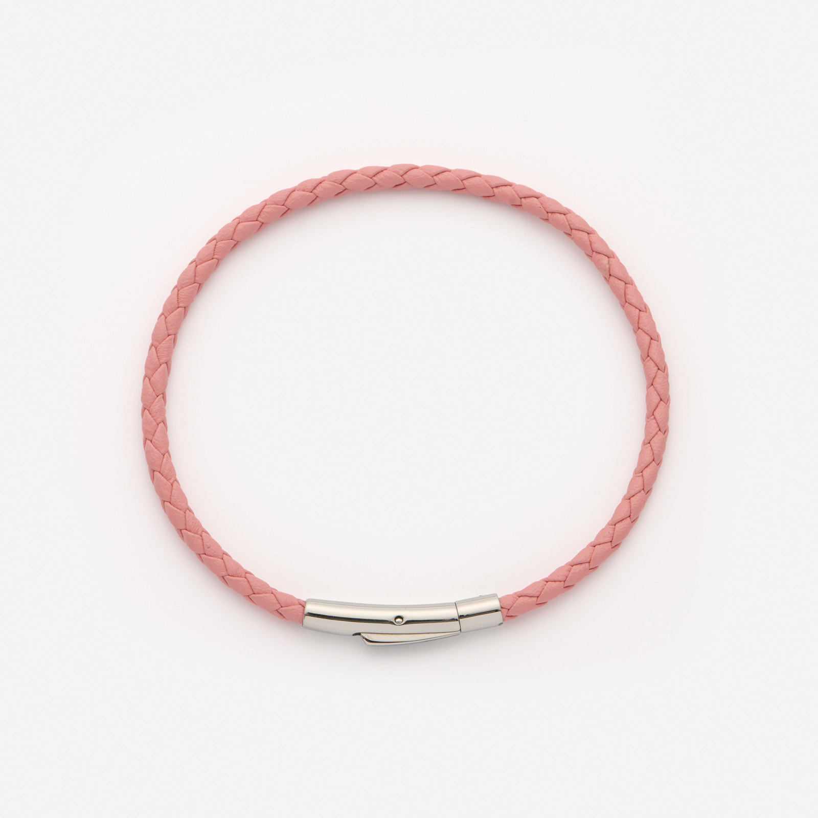 Ljusrosa läderarmband med stålspänne, 19cm