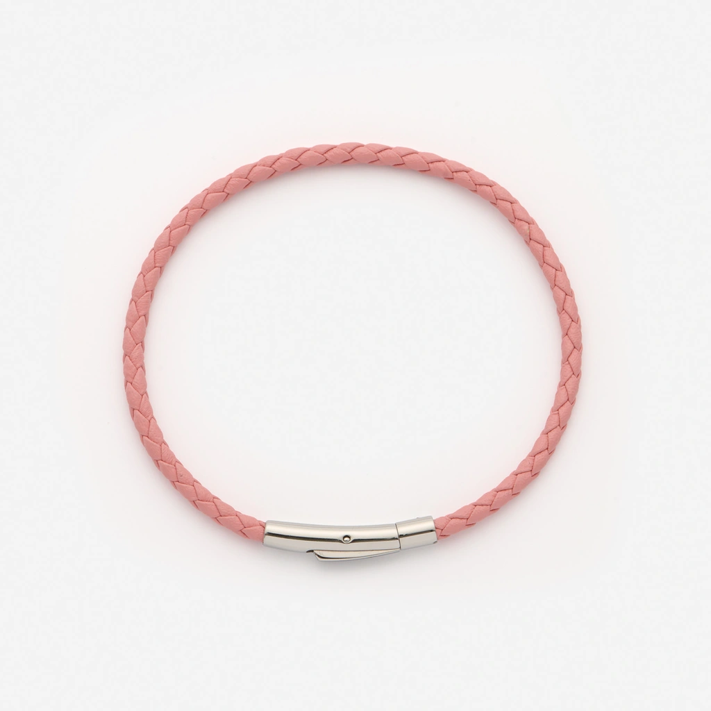 Ljusrosa läderarmband med stålspänne, 18cm