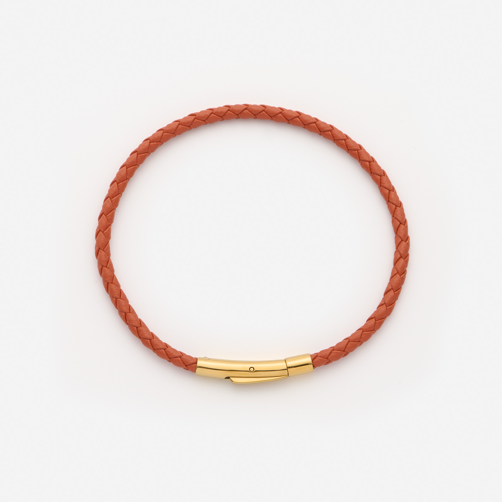 Orange läderarmband med stålspänne, 19cm