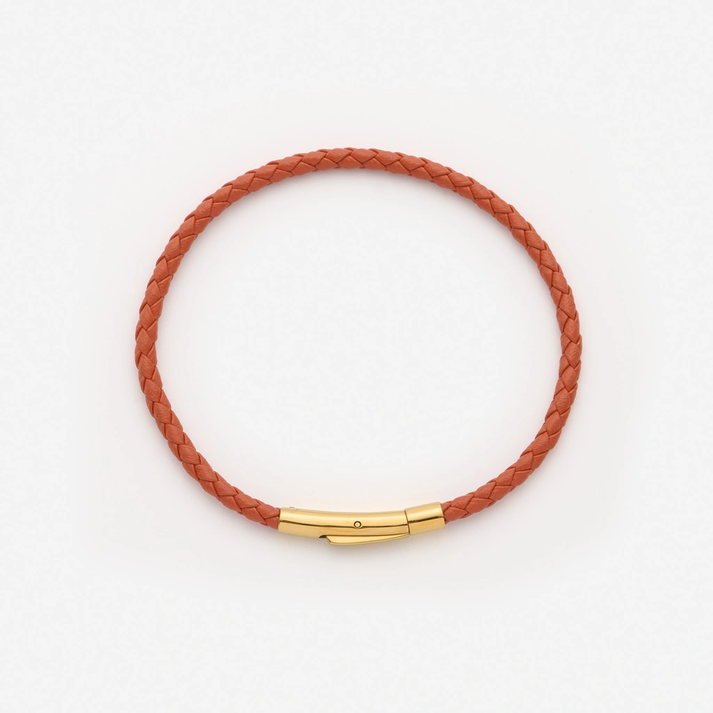 Orange läderarmband med stålspänne, 19cm