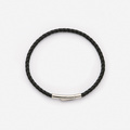 Svart läderarmband med stålspänne, 16cm