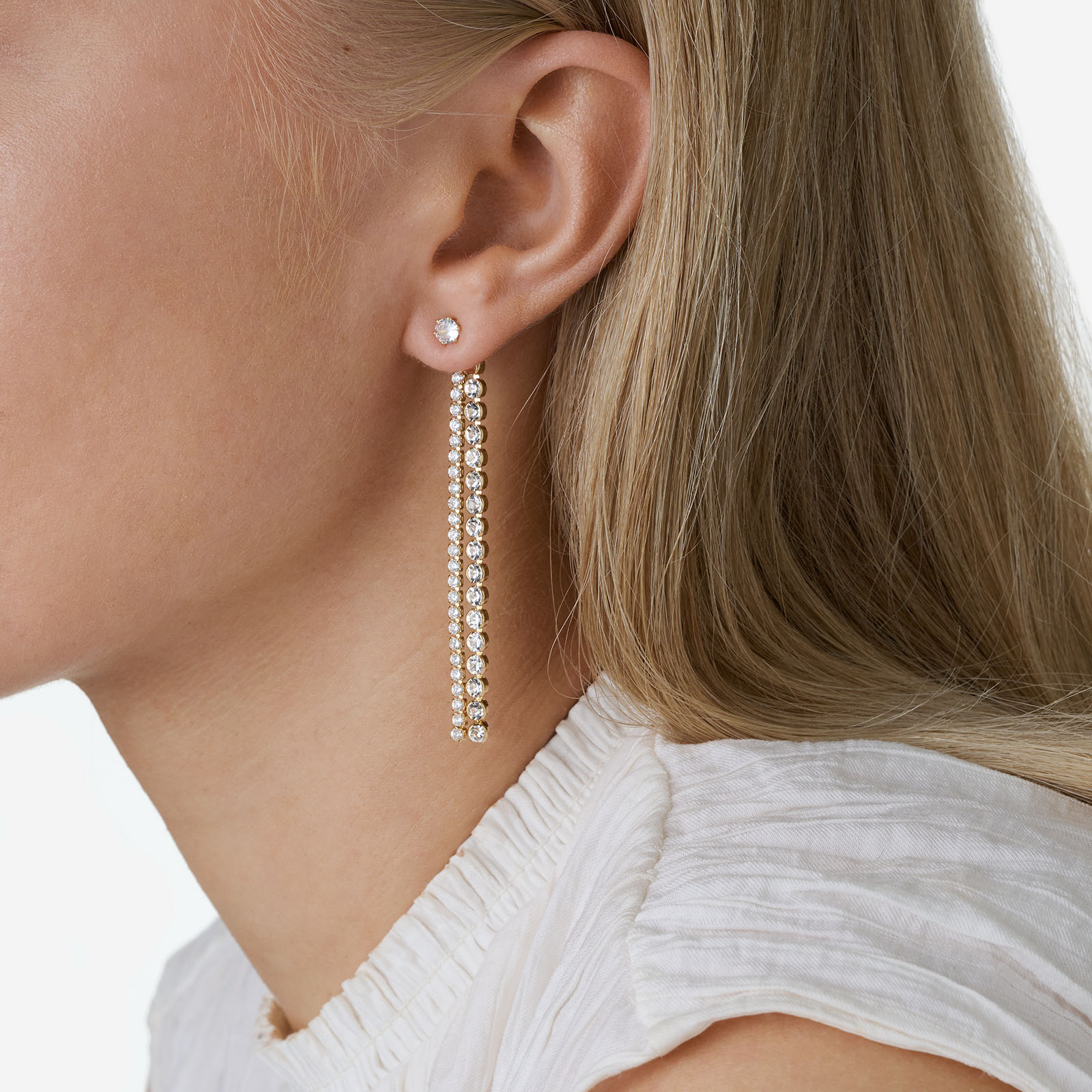 18k guldpläterade örhängen - två rader Zirkonia