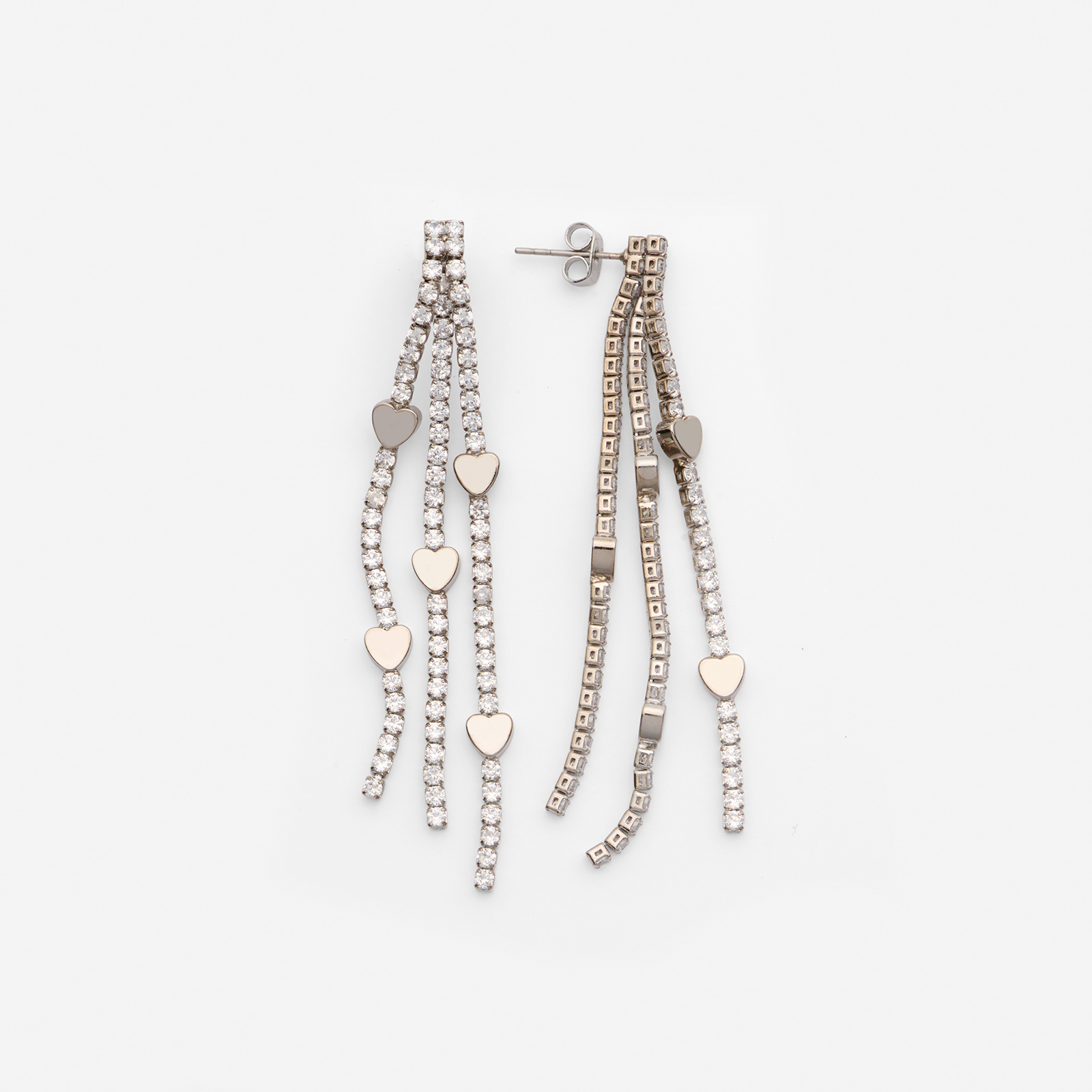 Rhodiumpläterade långa örhängen med hjärtan
