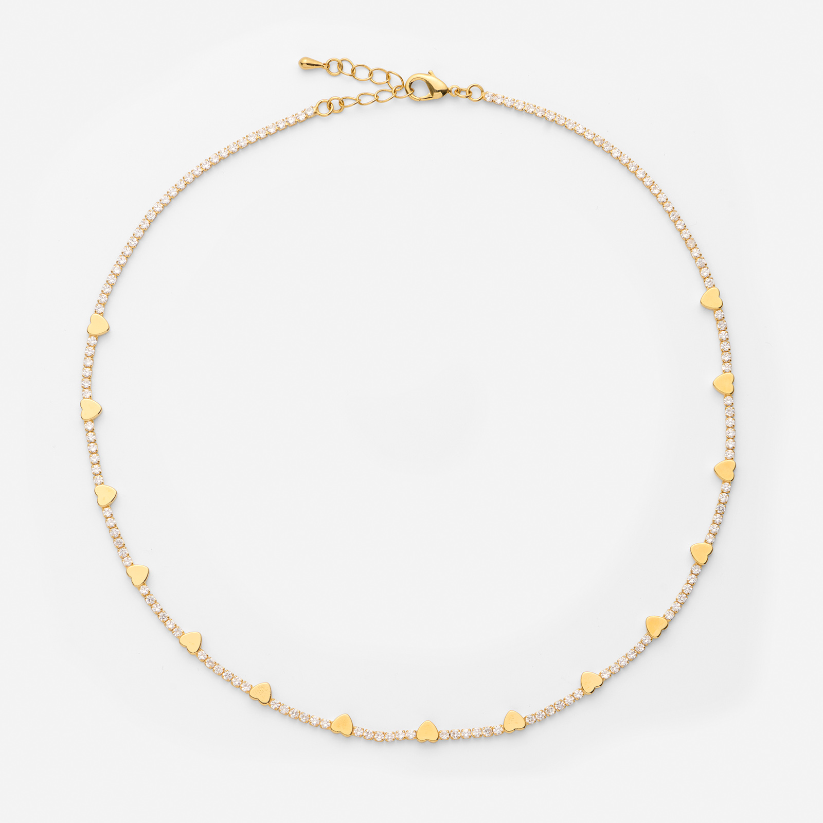 18k guldpläterat tennishalsband med hjärtan