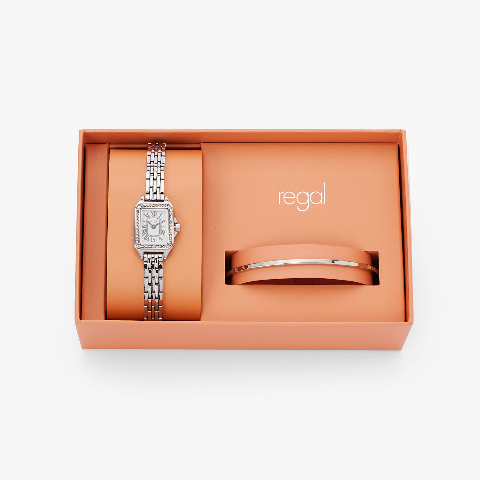 Regal klockset dam - rektangulär, silver, 19x28 mm