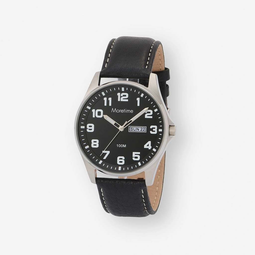 Moretime herrklocka läderband svart/svart - 42 mm