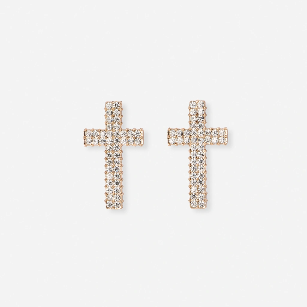 Guldfärgade örhängen - glittriga kors, 37mm