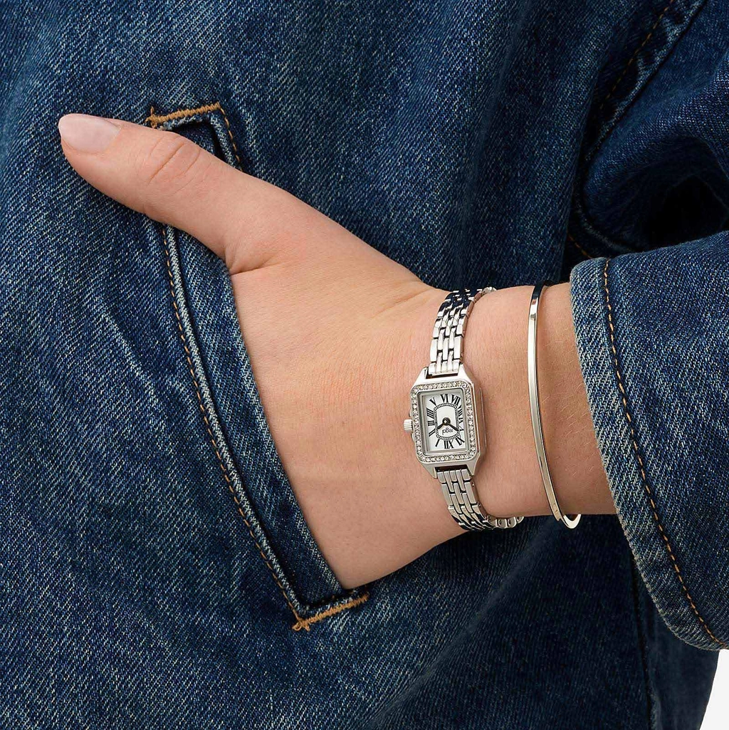 Regal klockset dam - rektangulär, silver, 19x28 mm