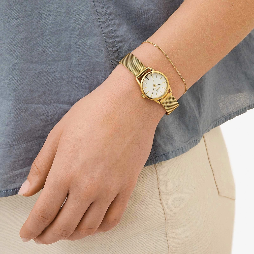 Regal klockset dam - mesh, guld/vit, 24mm