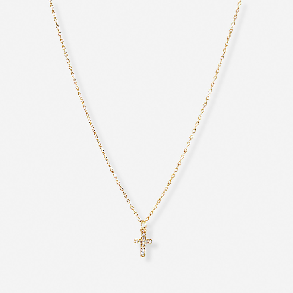 Guldfärgat halsband, kors, 42+7cm