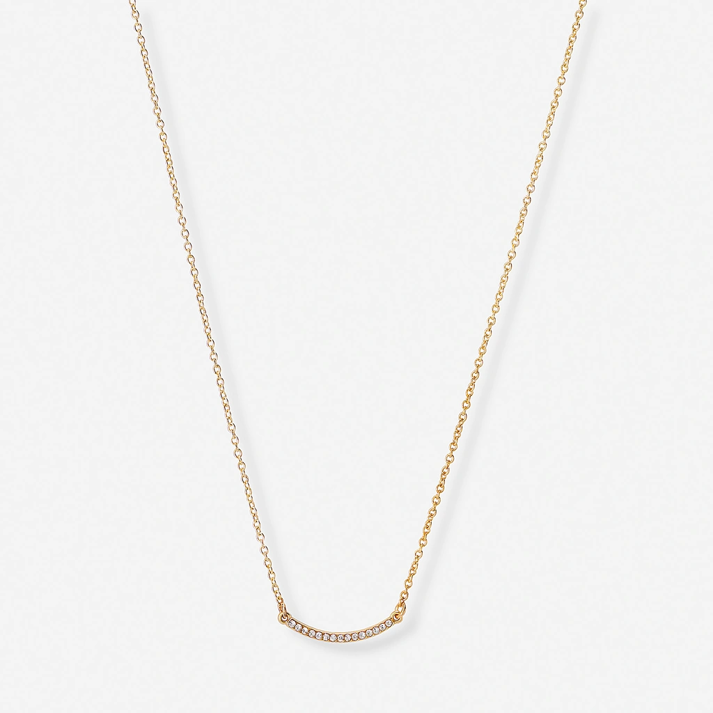 Guldfärgat halsband, båge med stenar, 42+7cm