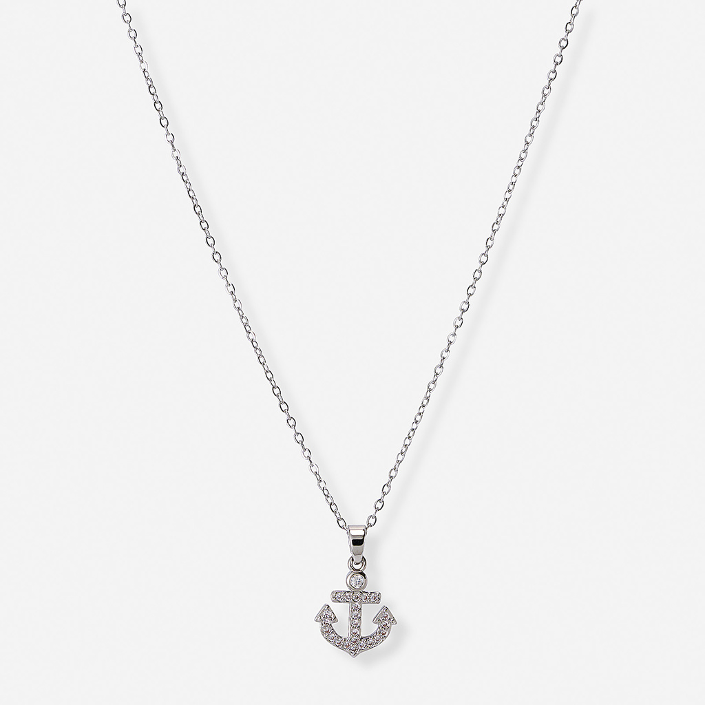 Silverfärgat halsband, ankare, 42+7cm