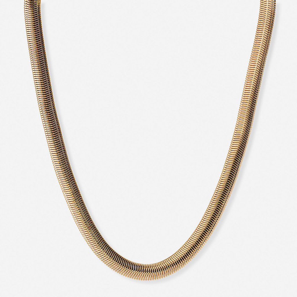 Guldfärgat halsband, fiskbenskedja, 42+7cm