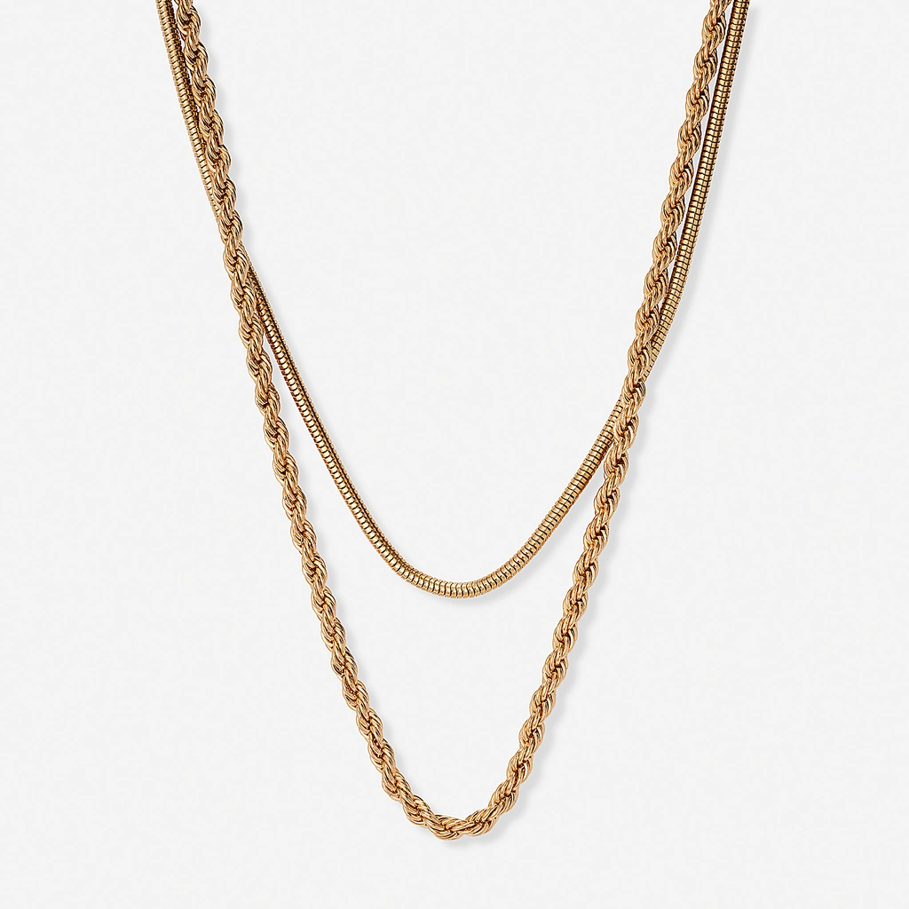 Guldfärgat tvåradigt halsband, 45-48+7cm