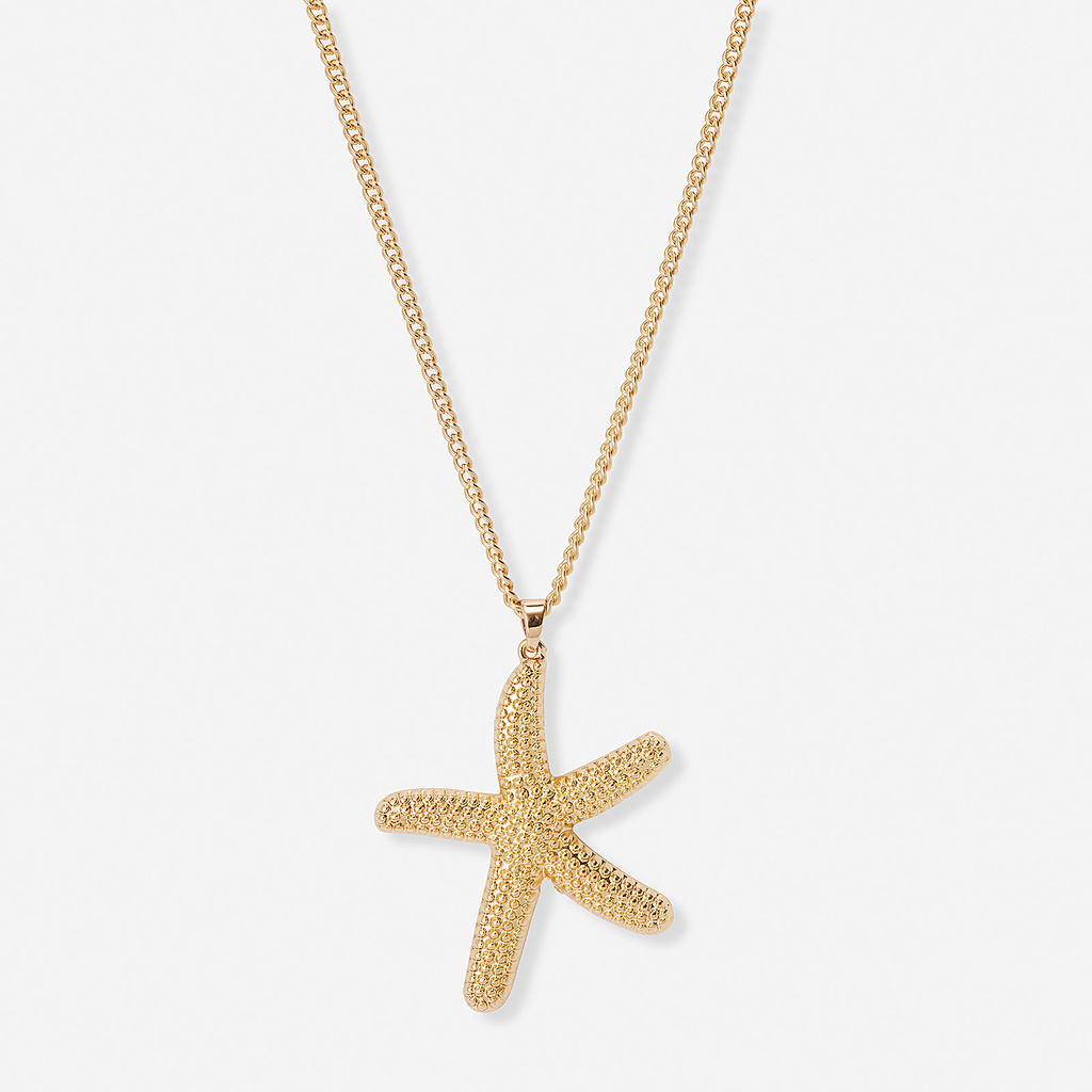 Guldfärgat halsband, sjöstjärna, 47+7cm
