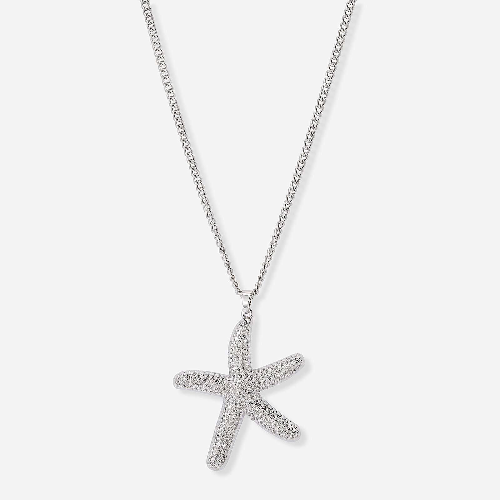 Silverfärgat halsband, sjöstjärna, 47+7cm