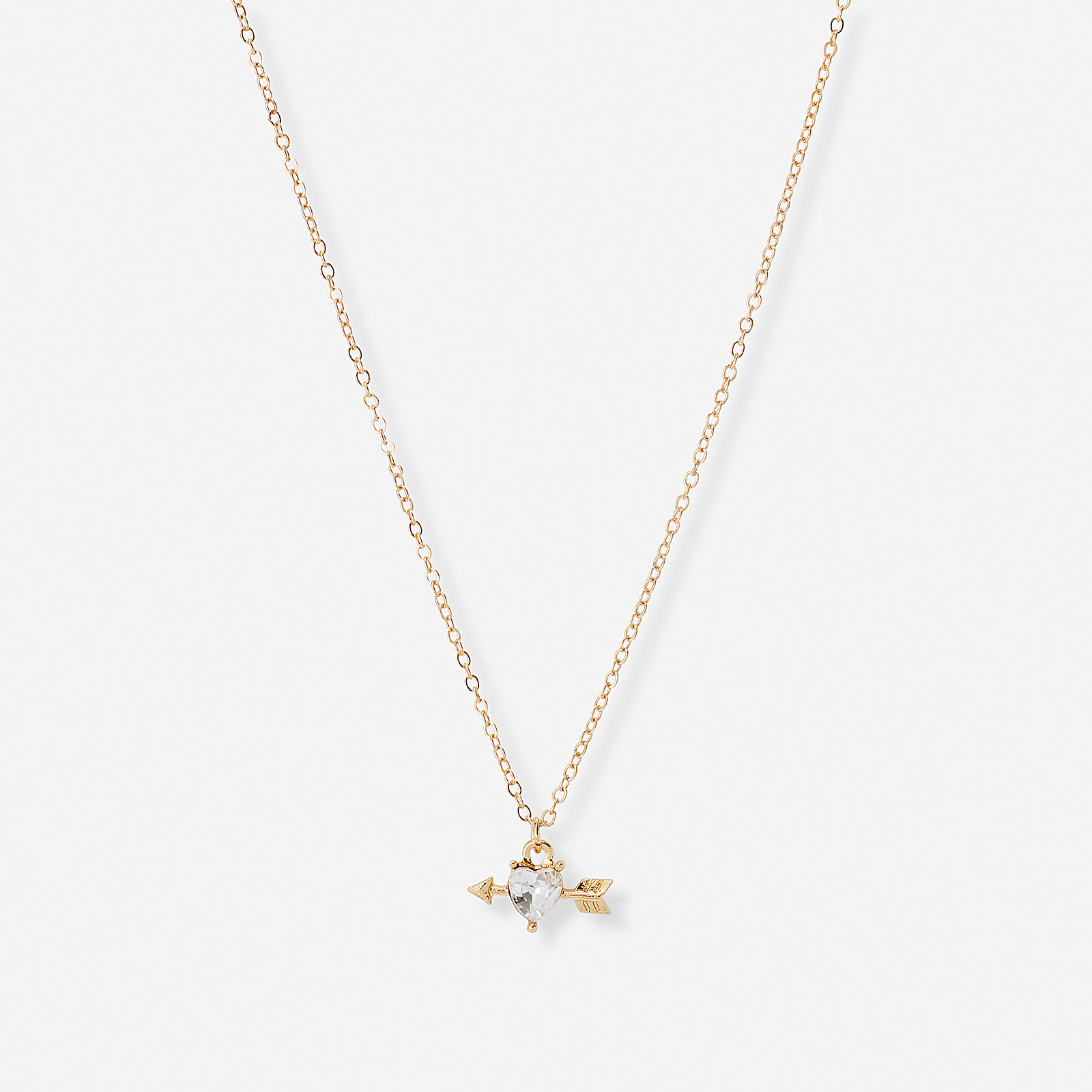 Guldfärgat halsband, hjärta & pil, 43+7cm