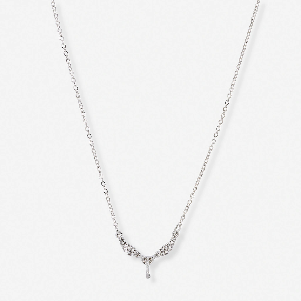 Silverfärgat halsband, nyckel, 42+7cm