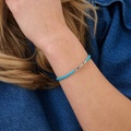 Ljusblått läderarmband med stålspänne, 19cm