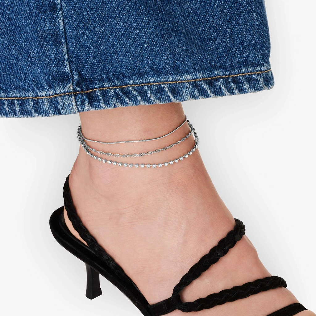 Silverfärgad fotlänk - tre kedjor, 19+6cm