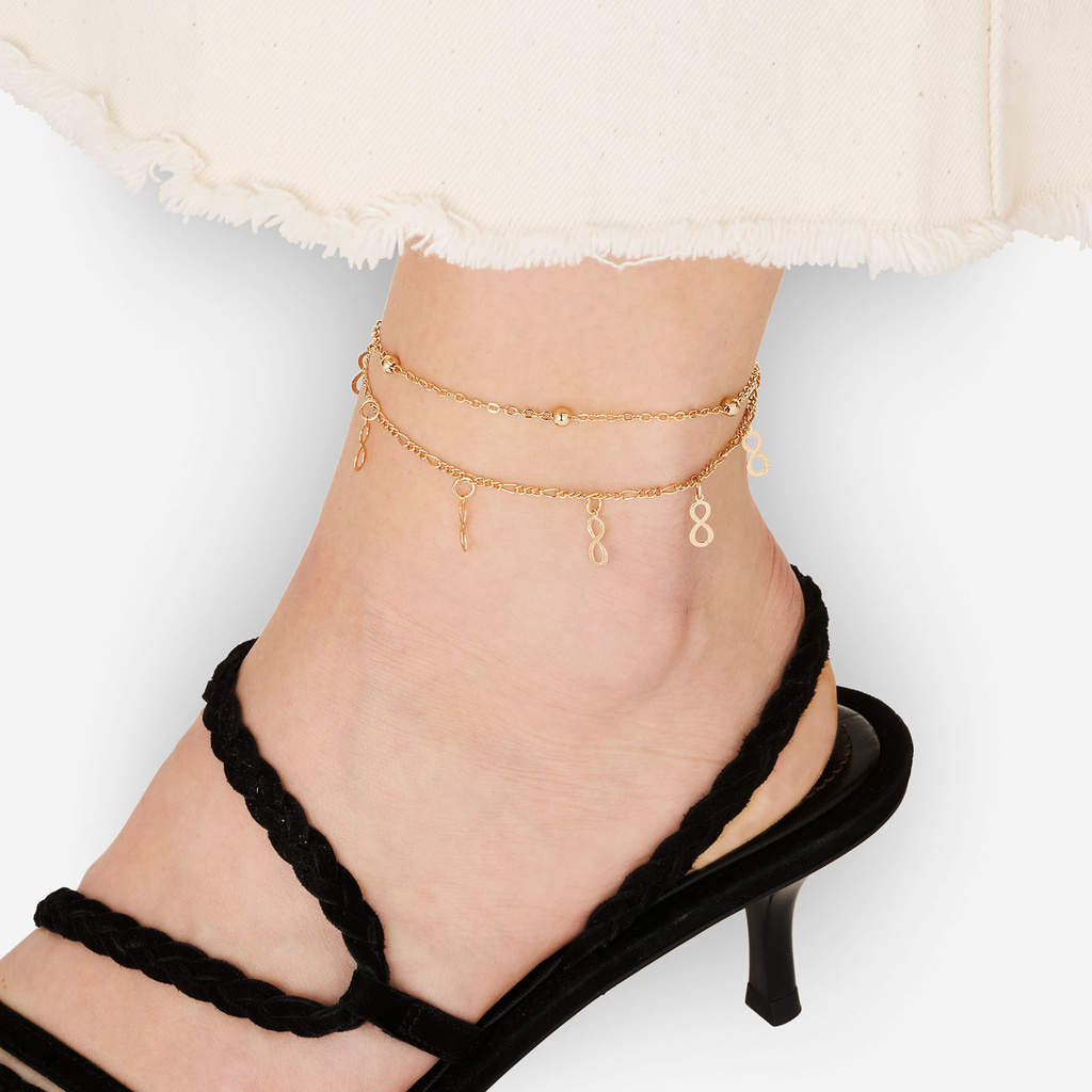 Guldfärgad fotlänk - infinitysymboler, 20+7cm