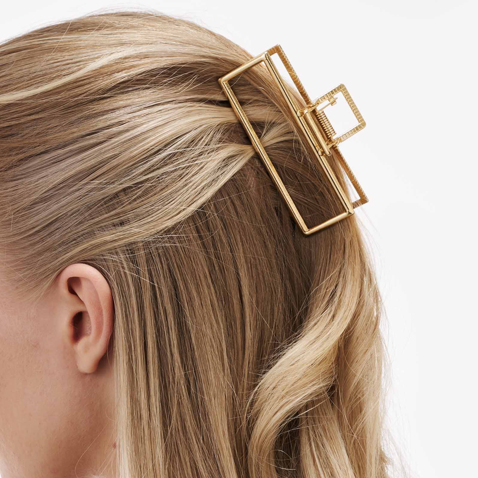 Guldfärgad rektangulär hårklämma - 8,5cm